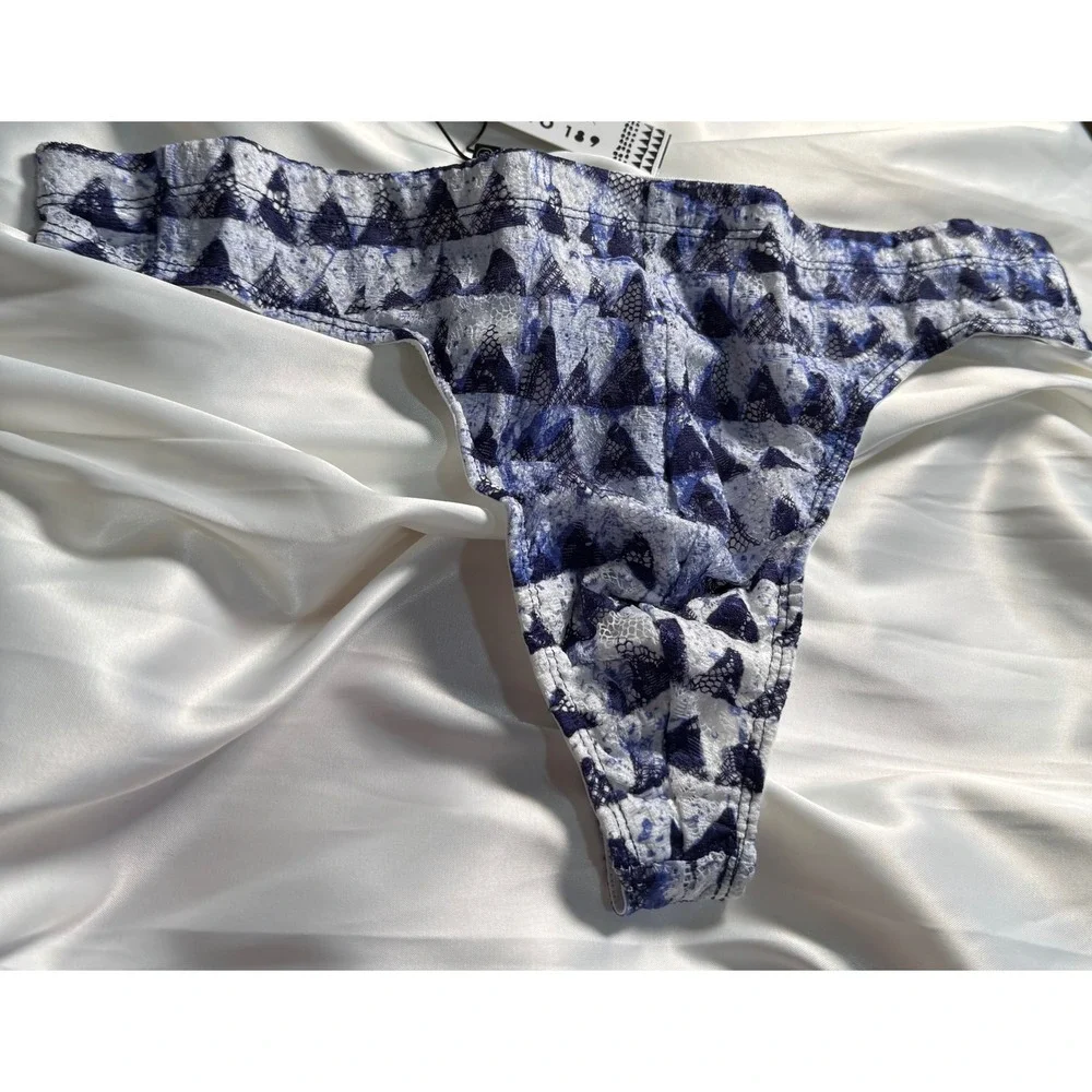 CosaBella‎ Men's Printed Lace G-String Thong Blue White Sheer Designer Underwear